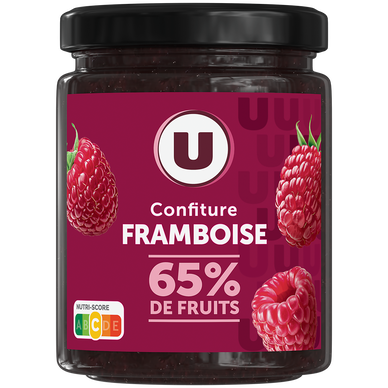 Confiture framboise 65% de fruits, 320g