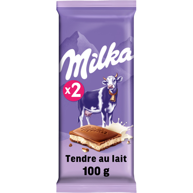 Chocolat au lait tendre MILKA, tablette 2x100g