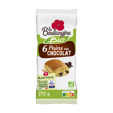 Pain au chocolat bio LA BOULANGERE, 6x270g