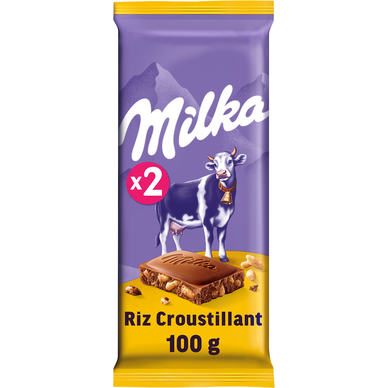 Chocolat au lait et riz croustillant MILKA - 2 tablettes de 100g
