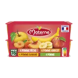 Dessert fruitier Coupelles Pomme, Pomme Banane, Pomme Pêche, Pomme Abricot MATERNE, 16x100g