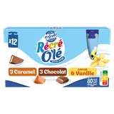 Goûter laitier Gourdes Chocolat, Saveur Vanille, Caramel RÉCRÉ O'LÉ 12x85g