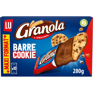 Biscuits barre cookie aux pépites de chocolat GRANOLA LU - Format Familial, Boîte 10 sachets, 280g