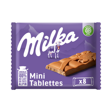 Chocolat au lait Mini Tablettes MILKA - Sachet de 8 mini tablettes, 200g