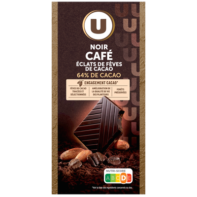 Chocolat noir café éclats fèves de cacao dégustation  Tablette de 100g