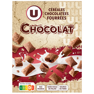 Céréales chocolatées fourrées chocolat U - paquet de 375g
