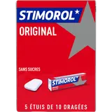 Stimorol original menthe/réglisse s/sucres, 5x10 Dragées, 70g