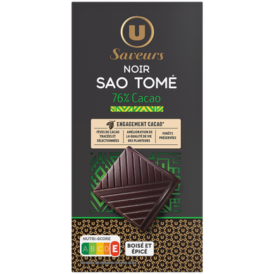 Chocolat noir 76% de cacao du Sao Tomé  Tablette de 100g
