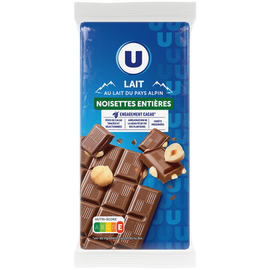 Chocolat au lait et noisettes 2 Tablettes de 100g