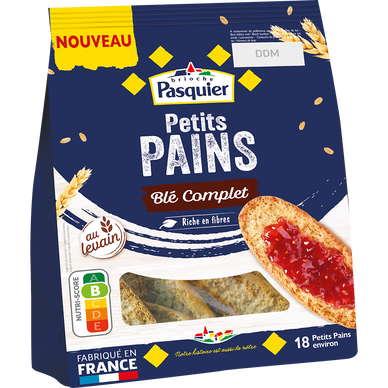 Petits pain grillés au blé complet PASQUIER, sachet 225g