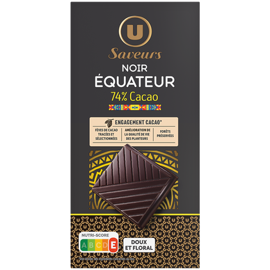 Chocolat noir 74% de cacao d'Equateur  Tablette de 100g