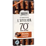 Chocolat noir 70% intense amandes caramel LES RECETTES DE L'ATELIER, tablette 150g