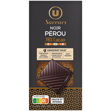 Chocolat noir 78% cacao Pérou, tablette 100g