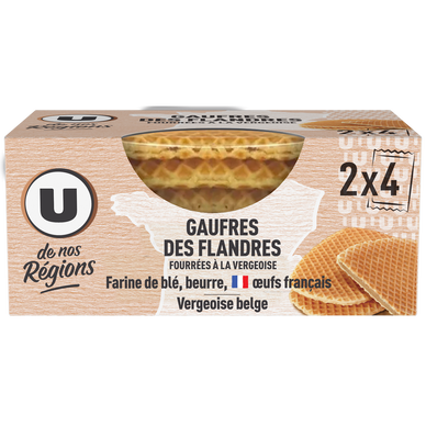Gaufres pure beurre fourrées vergeoise U DE NOS REGIONS x8 256g