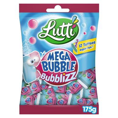 Gommes à mâcher aromatisées mega bubble bubbliz LUTTI, sachet de 175g