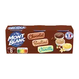 Crème dessert Coupelles Chocolat, Vanille, Praliné MONT BLANC, 6x125g