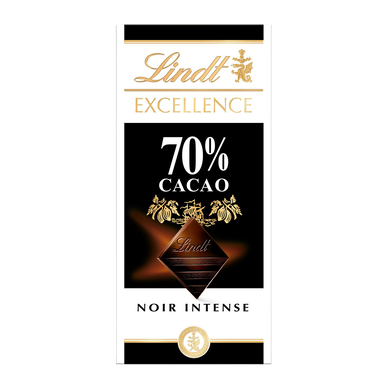 Chocolat noir 70% cacao LINDT EXCELLENCE, Tablette de 100g