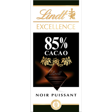 Chocolat noir 85% cacao LINDT EXCELLENCE, Tablette de 100g