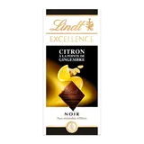 Chocolat noir amandes/citron/gingembre LINDT, Tablette de 100g
