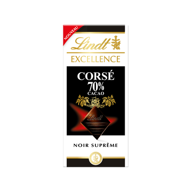 Chocolat noir corsé 70% cacao EXCELLENCE LINDT, Tablette de 100g