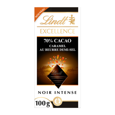 Chocolat noir caramel beurre demi-sel LINDT EXCELLENCE, tablette 100g