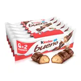 Fines gaufrettes chocolat fourrées lait noisettes KINDER Bueno, 6x2barres, 258g