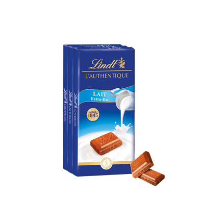 Chocolat au lait extra fin MAÎTRE CHOCOLATIER LINDT - tablette 100g -Lot de 3