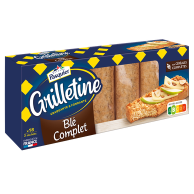Tartines de pain grillé grillées Blé complet Grilletine PASQUIER - Paquet de242g