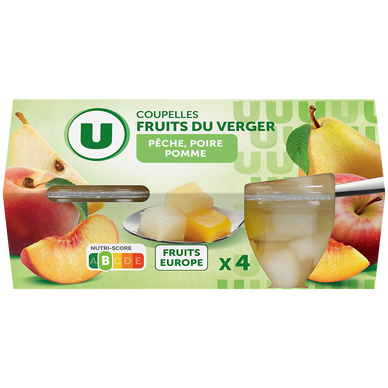 Coupelles fruits du verger à la poires, pêches et pommes  4x113g
