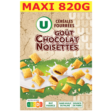 Céréales fourrées chocolat & noisette U, 820g