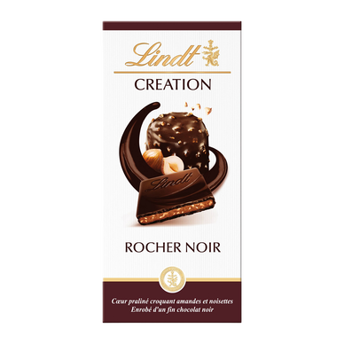 Chocolat noir avec pralinés rocher noir Création l'authentique LINDT,Tablette de 150g