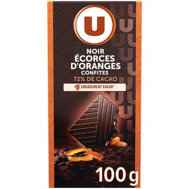 Chocolat noir 72% de cacao aux écorces d'orange - tablette 100g