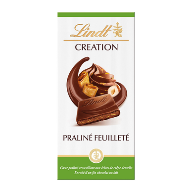 Chocolat au lait praliné feuilleté Création l'authentique LINDT, Tablette de 150g