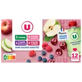 Dessert fruitier sans sucres ajoutés purée pomme nature, pomme-framboise, pommme-myrtille, pomme-cerise U, 12x90g