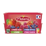 Dessert fruitier Coupelles Pomme, Pomme Fraise, Pomme Framboise, PommeMyrtille MATERNE, 16x100g