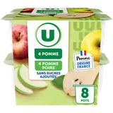 Coupelles compote de fruits 4 pomme nature + 4 pomme-poire sans sucreajouté, 8x100g