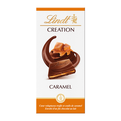 Chocolat Création au lait fourré caramel LINDT, tablette de 150g