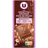 Chocolat au lait aux amandes,noisettes et noix de pécan et pointe de sel  Tablette de 200g
