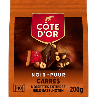 Carrés chocolat noir noisettes entières, COTE D'OR, 10 carrés, 200g