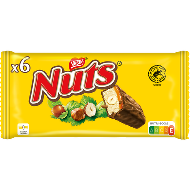 Barres de chocolat au lait et noisettes NUTS - 6 barres de 42g