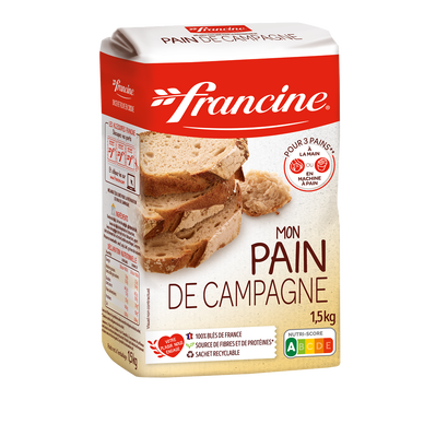 Préparation pour pain de campagne, FRANCINE, source de fibres et de protéines, 1,5kg