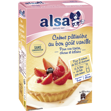 Préparation pour crème pâtissière onctueuse ALSA, 3 sachets, 390g