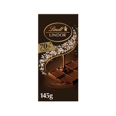 Chocolat Lindor noir 70% LINDT, tablette 145G