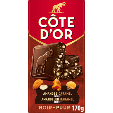 Tablette de chocolat noir bloc amandes caramel biscuit COTE D'OR - 170g