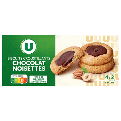 Biscuits croustillants chocolat noisettes U,  étui 115g
