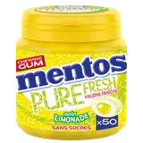 Chewing gum pure fresh sans sucres limonade MENTOS, x50 dragées, 100g