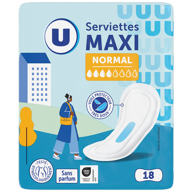 Serviettes hygiéniques maxi normal pliées  x18