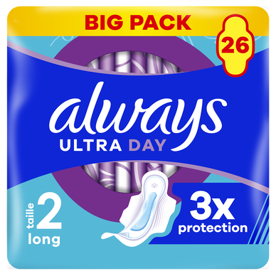 Serviettes ultra long jour ALWAYS taille 2 ailettes x26