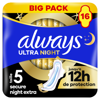 Serviettes Secure Night Extra ALWAYS Ultra Ailettes taille5 x16