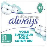 Serviettes protection hygiéniques ailettes normal+ ALWAYS COTTON x11